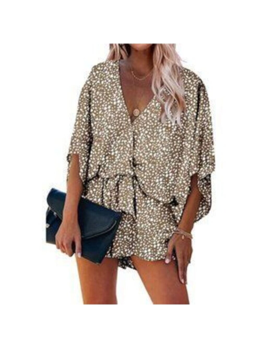 Womens Leopard Print Shorts Jumpsuit Wrap V Neck Loose Oversized Romper